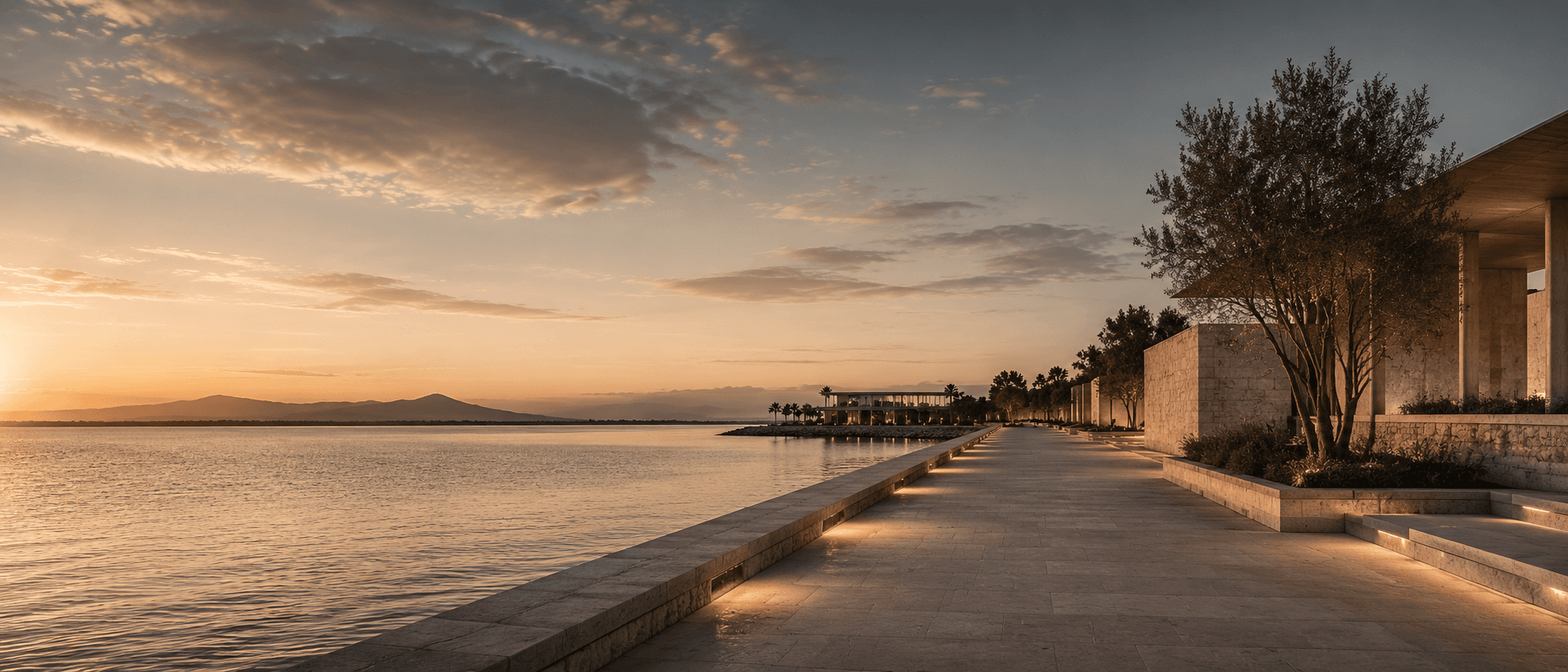 Architectural landscape at dusk