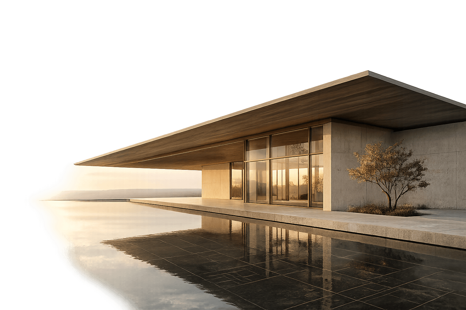 Minimal modern architecture in warm evening light